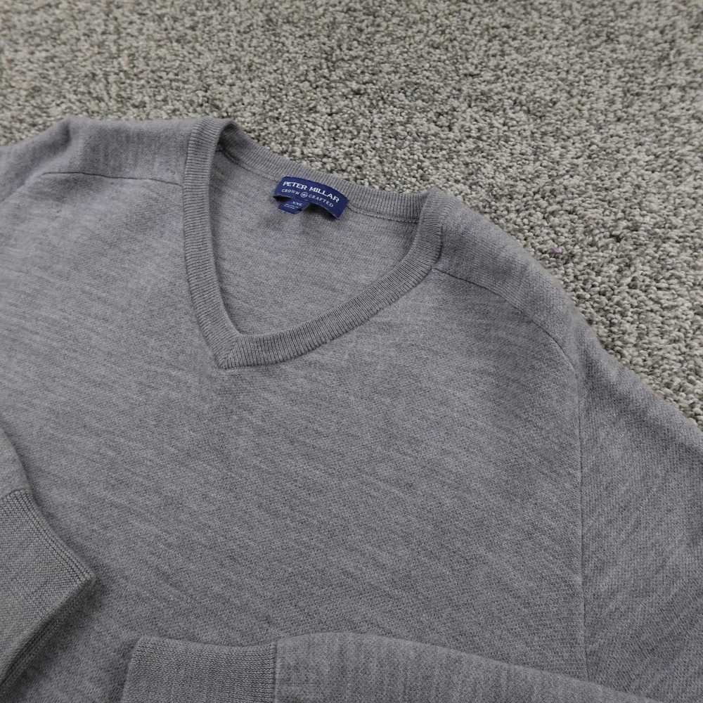 Peter Millar Sweater Mens 2XL Gray Crown Crafted Merino Wool V Neck Pullover Top